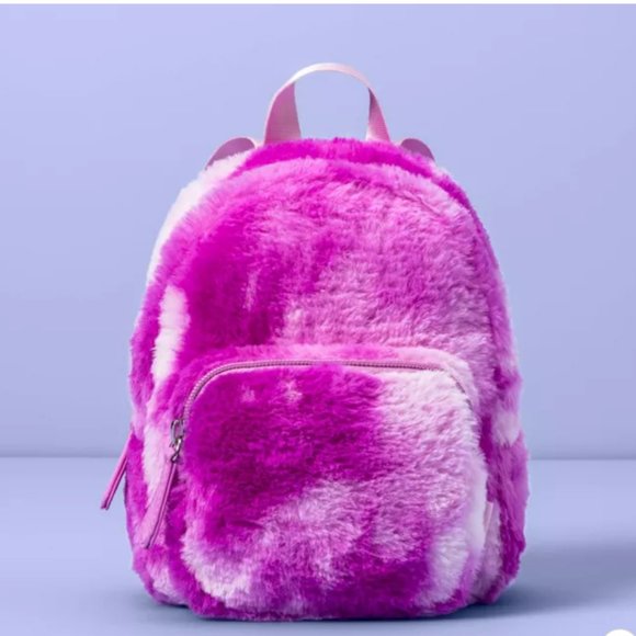 New Girls' Purple Faux Fur Mini Backpack - Picture 2 of 4
